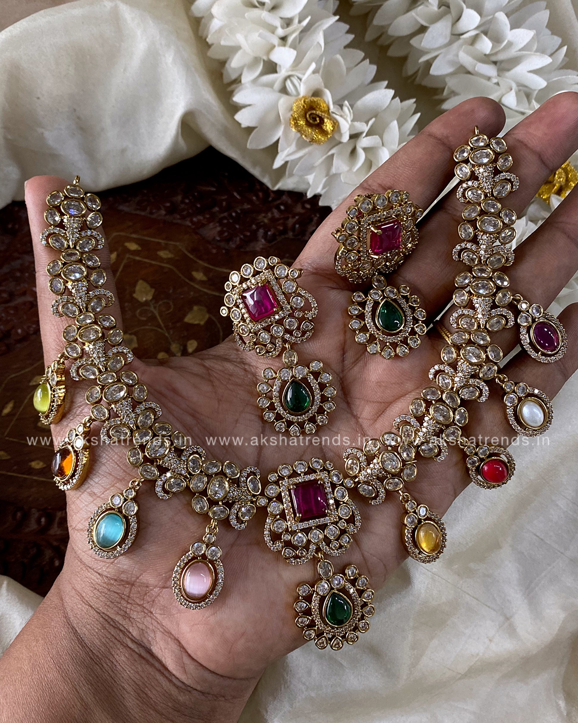 Navratna Bridal Necklace Aksha Trends