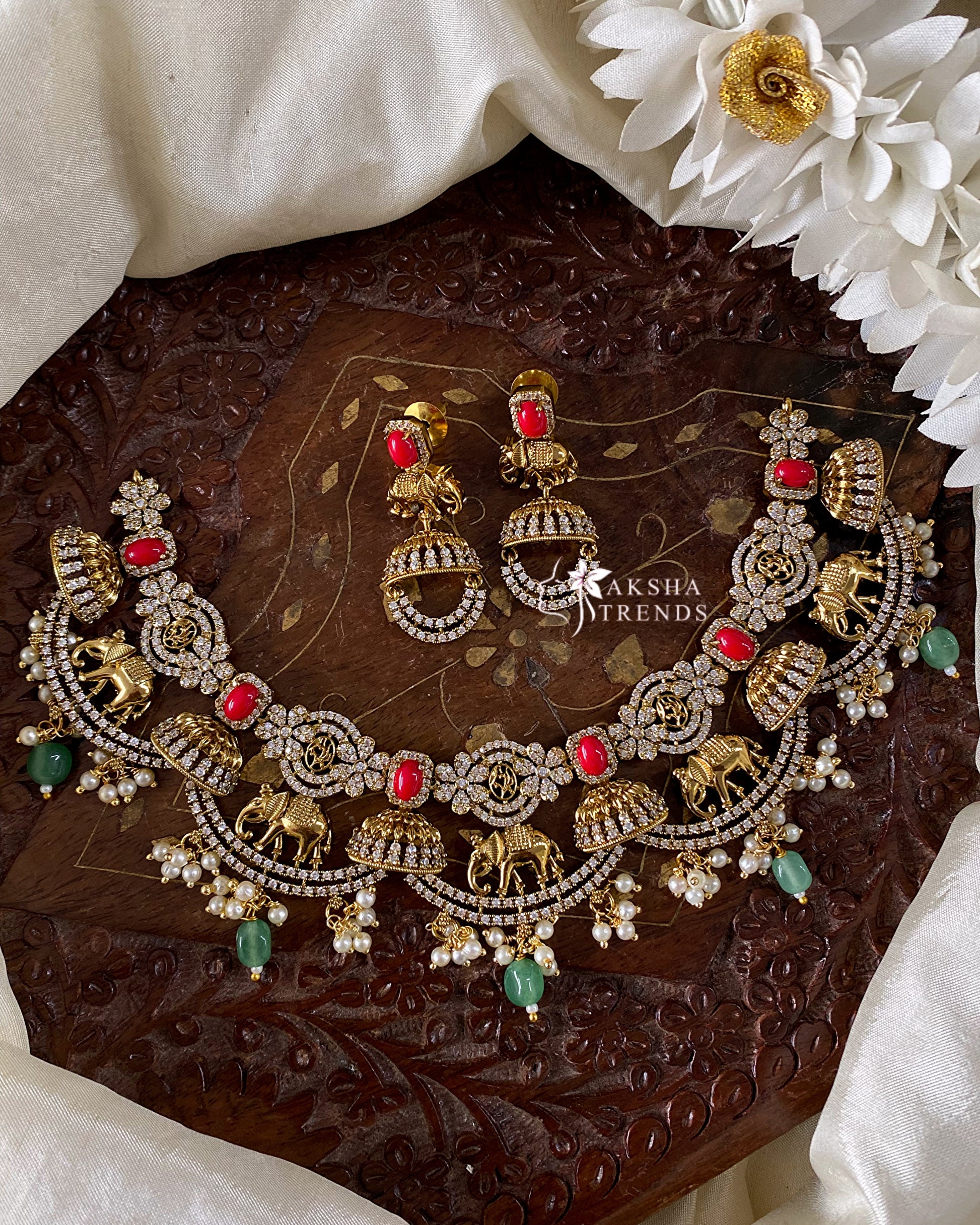 Bridal diamond elephant necklace -blue Aksha Trends