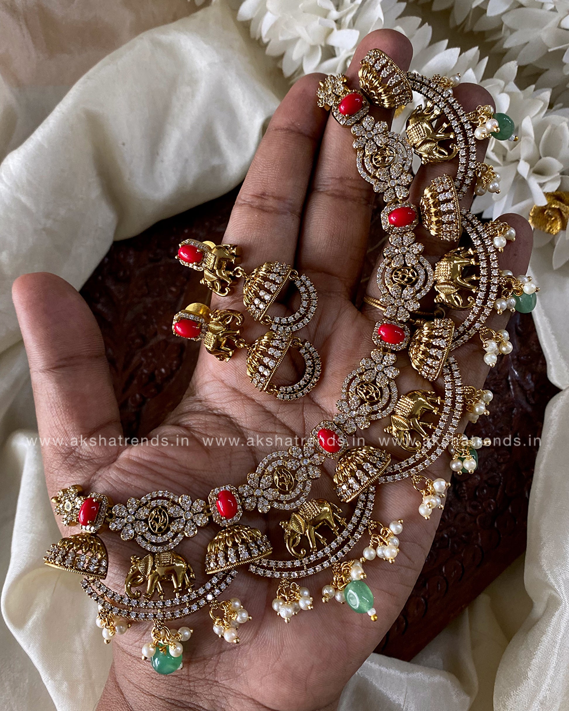Bridal diamond elephant necklace -blue Aksha Trends
