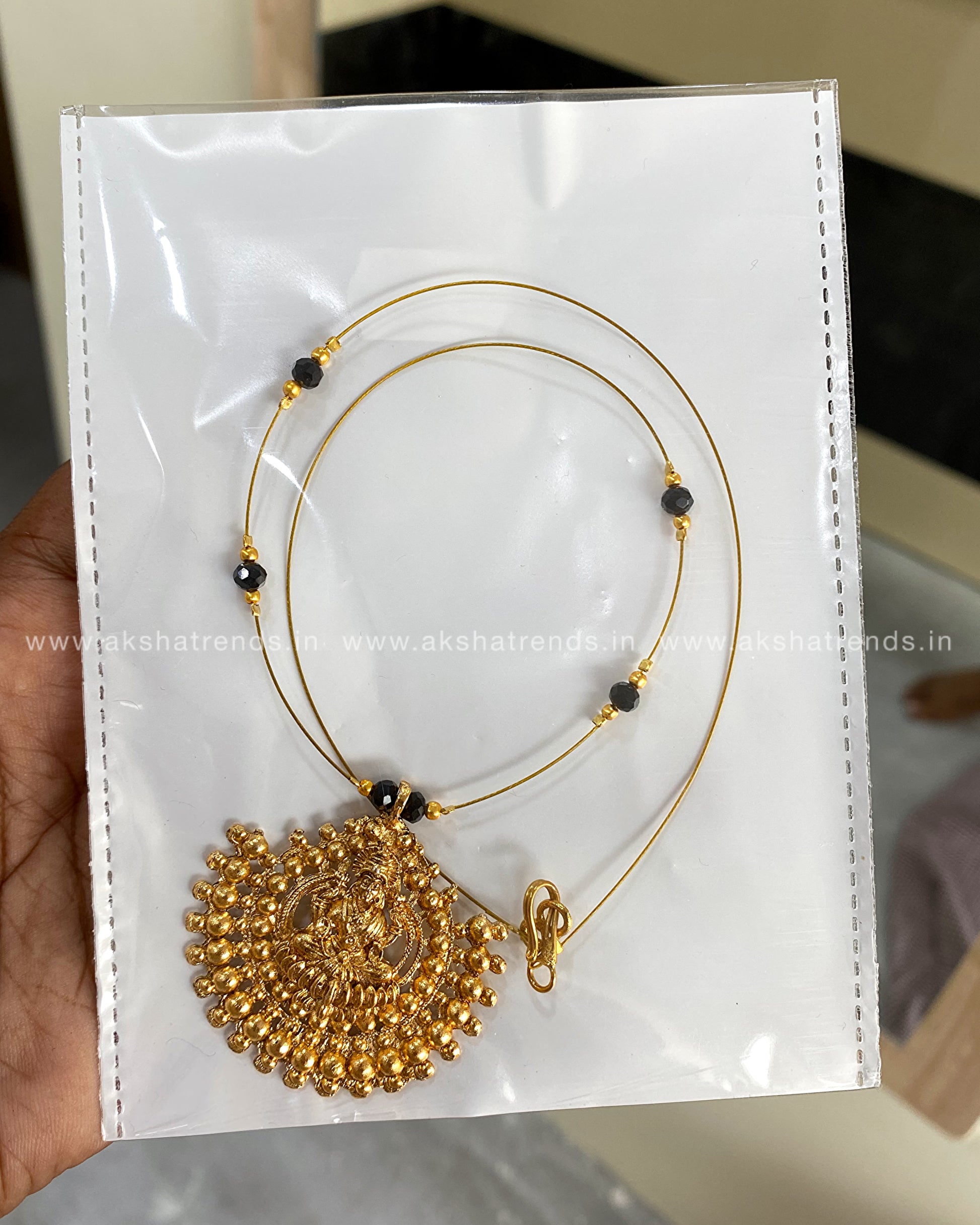 Invisible Necklace -lakshmi black bead Aksha Trends