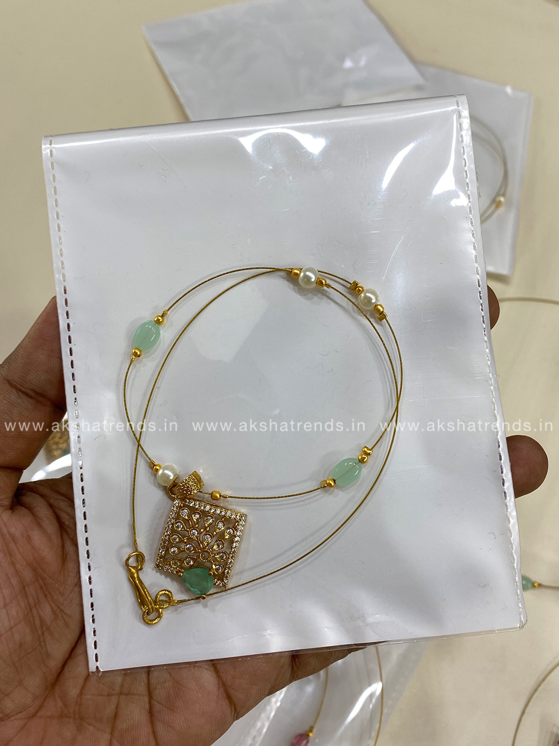 Invisible Necklace -Square blue Aksha Trends