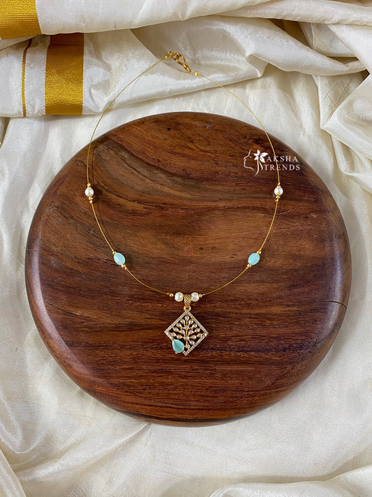 Invisible Necklace -Square blue Aksha Trends