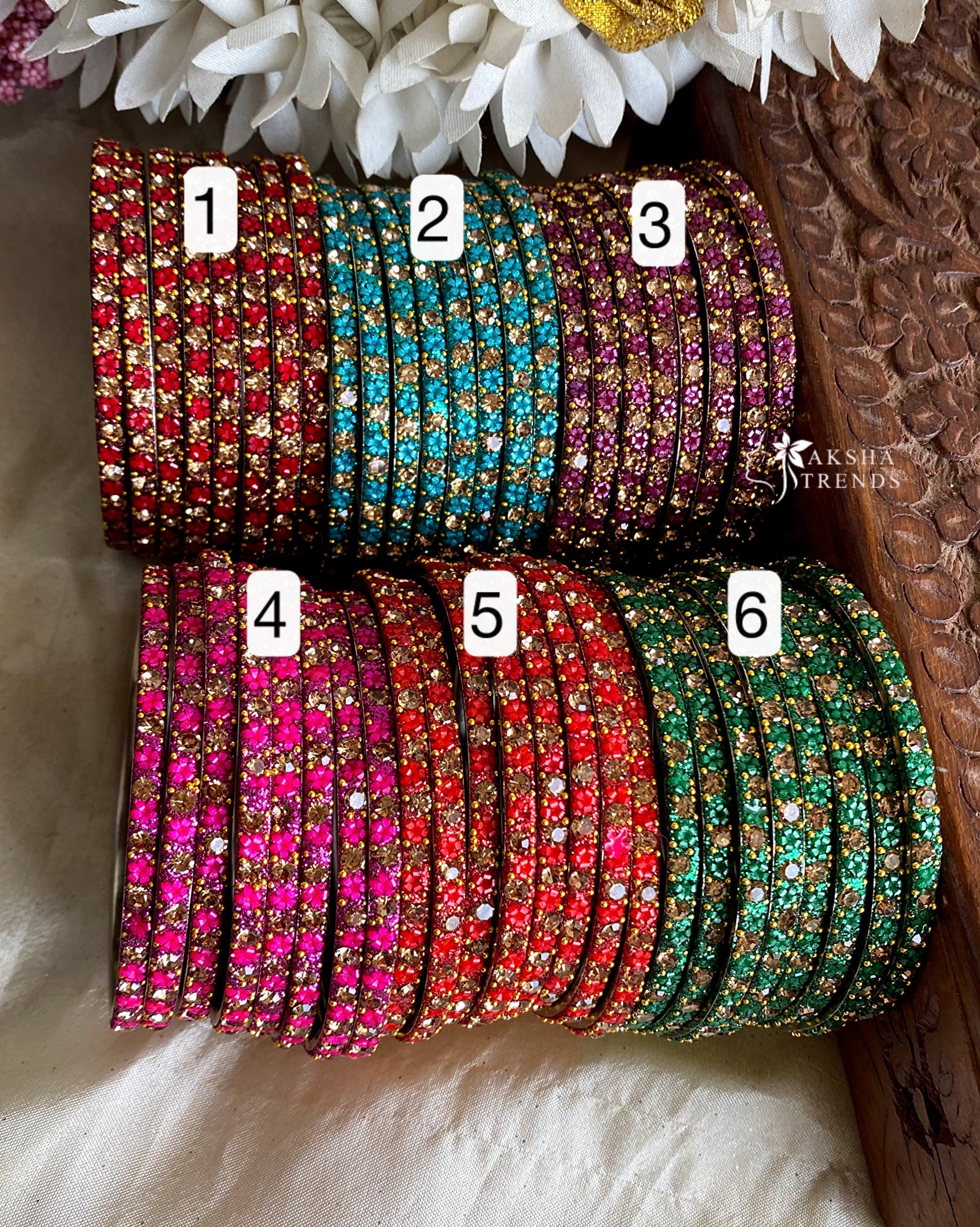 Floral metal Bangles -(8pc/one colour) Aksha Trends