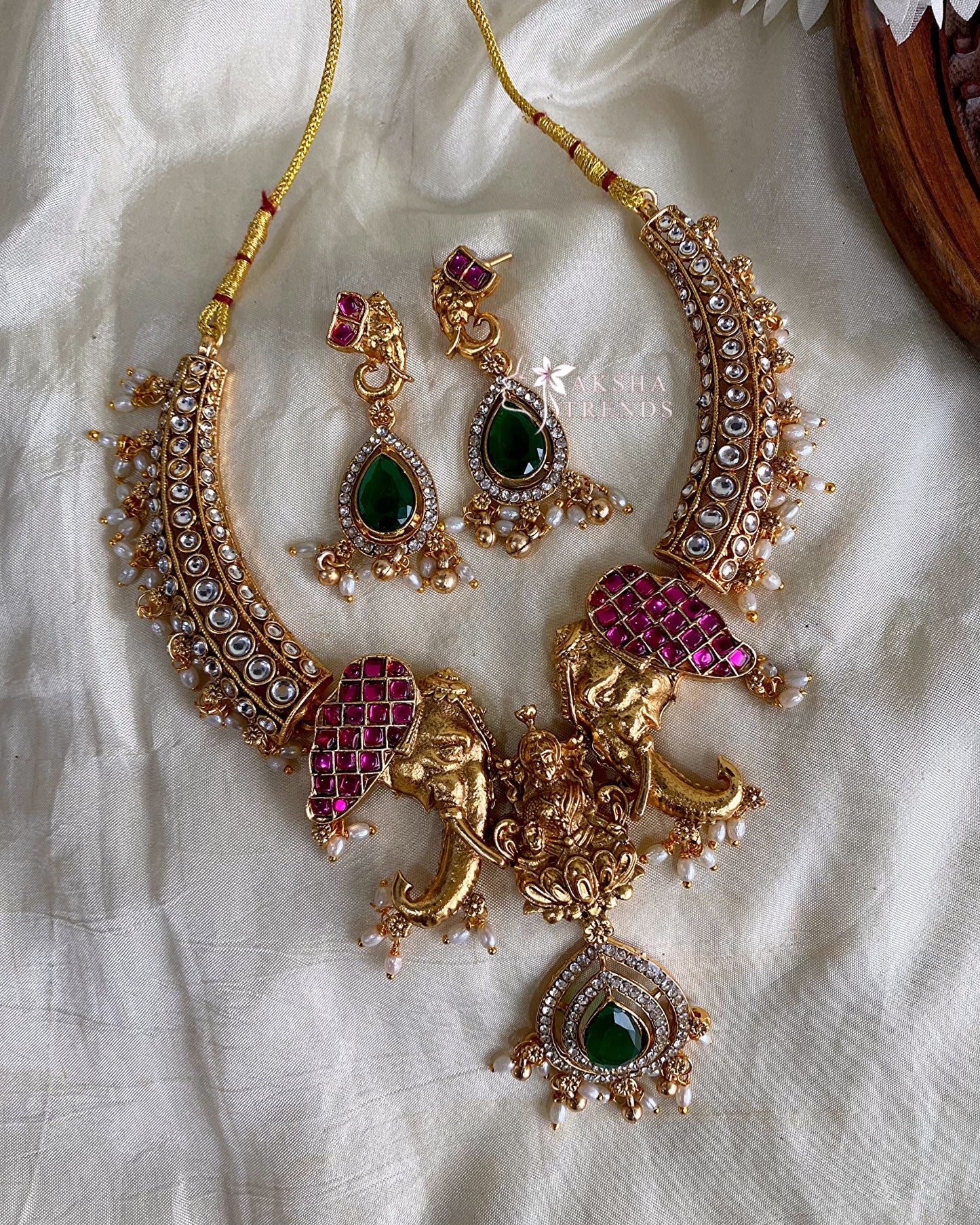 Elephant bridal choker -gold Pearl Aksha Trends