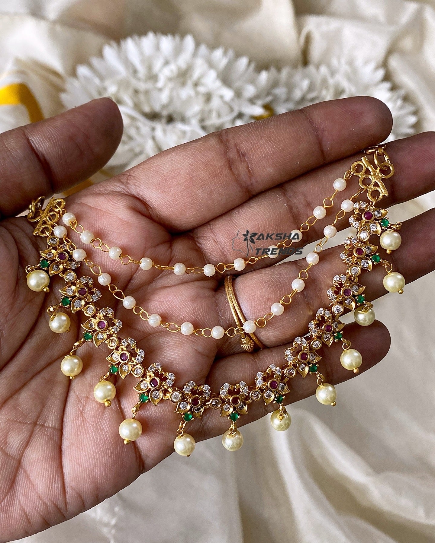 Premium floral AD earchain Aksha Trends