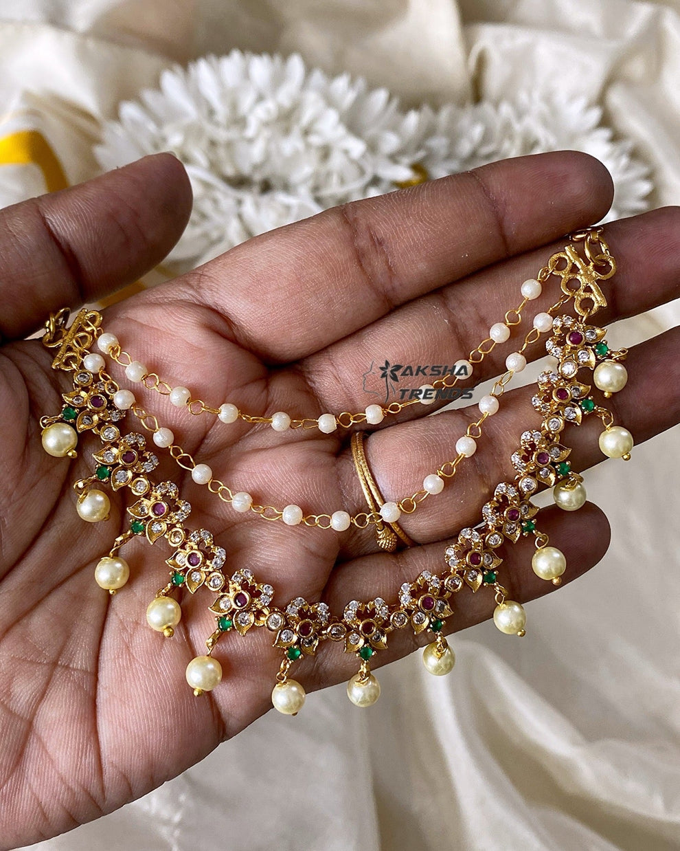 Premium floral AD earchain Aksha Trends 