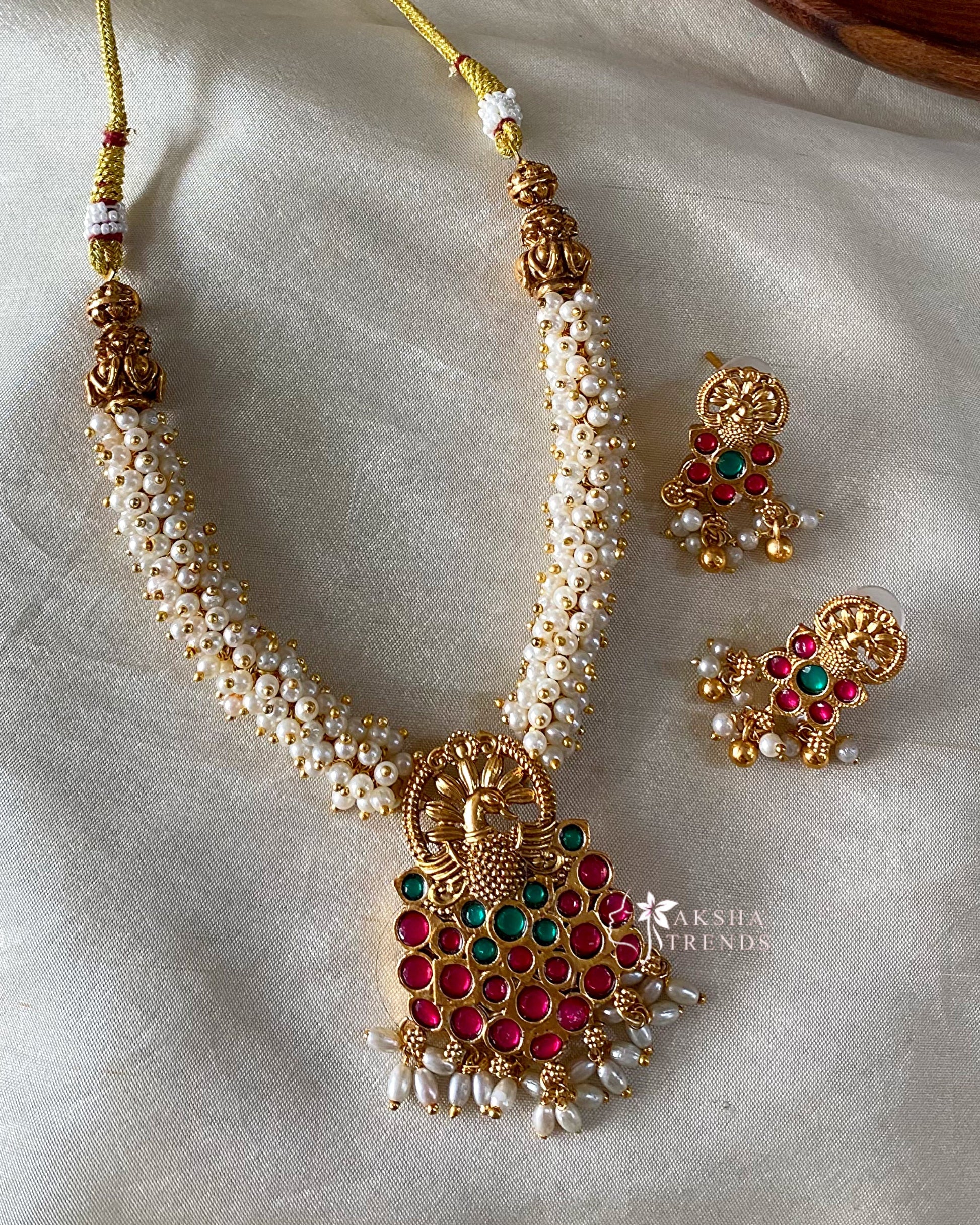 Antique peacock pearl choker Aksha Trends