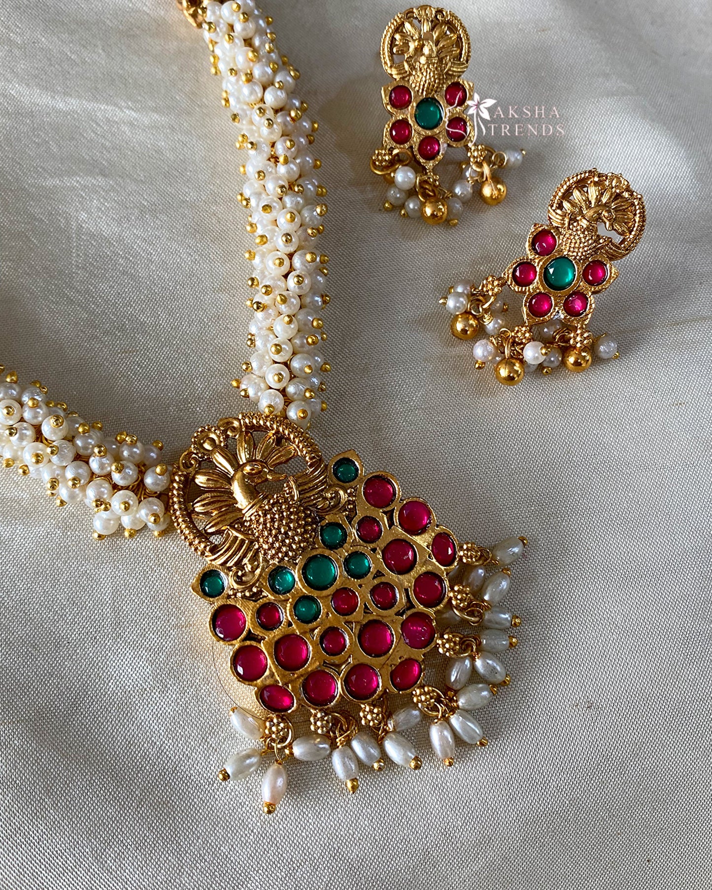 Antique peacock pearl choker Aksha Trends