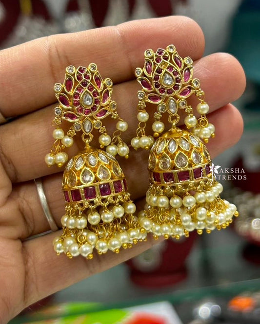 Premium diamond Jhumka with earchains Aksha Trends