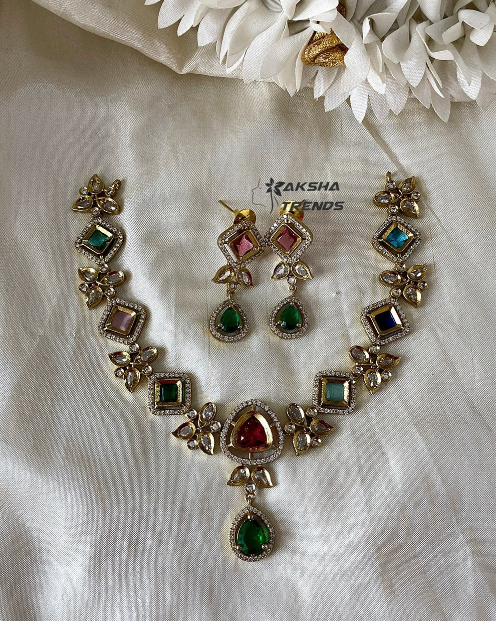 Floral Navratna necklace Aksha Trends 