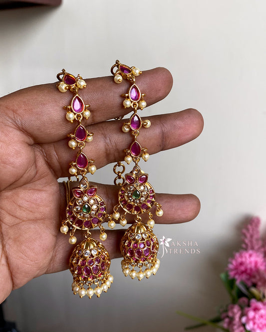 Premium kemp Jhumka with earchains Aksha Trends