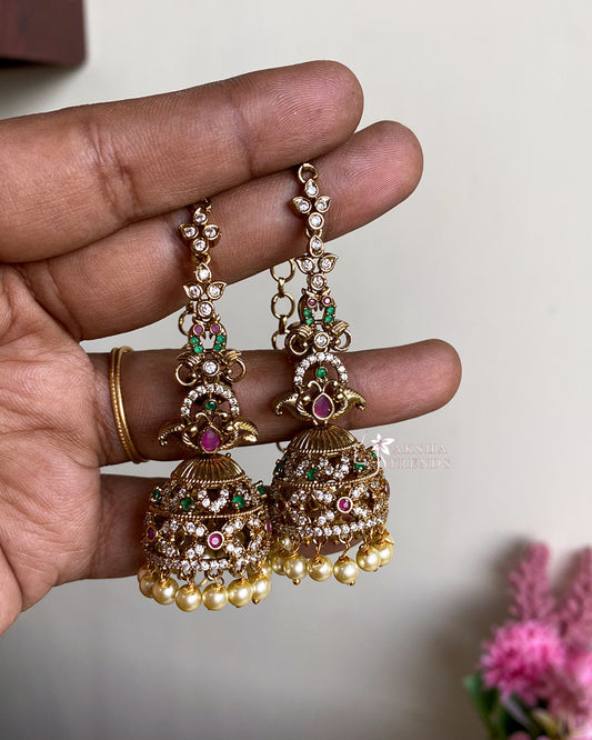 Premium diamond Jhumka with Earchain Aksha Trends