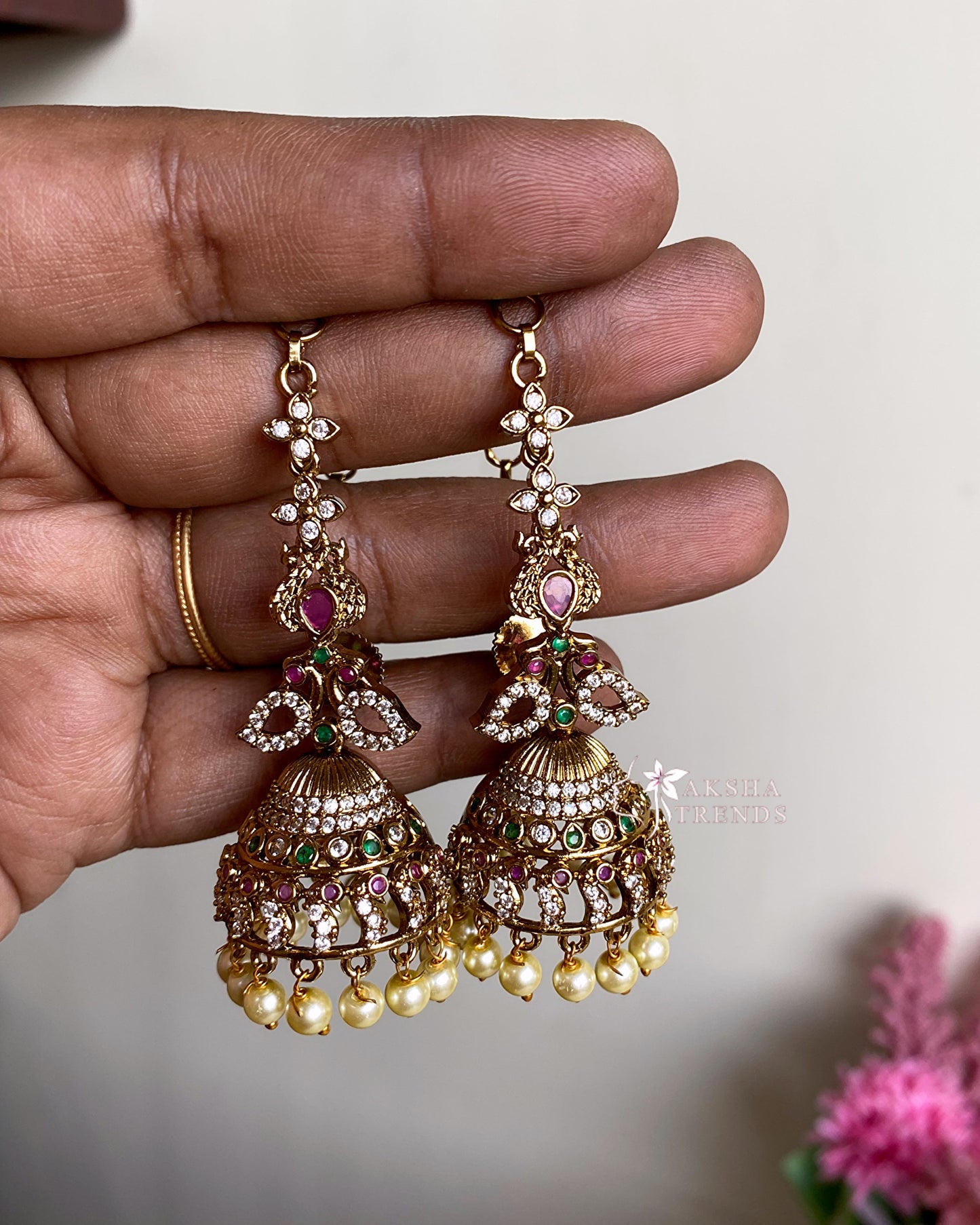 Premium diamond Jhumka with Earchain Aksha Trends