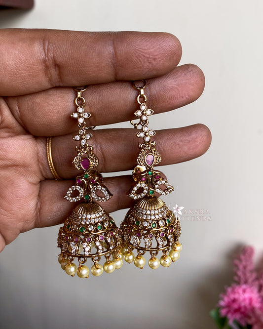 Premium diamond Jhumka with Earchain Aksha Trends