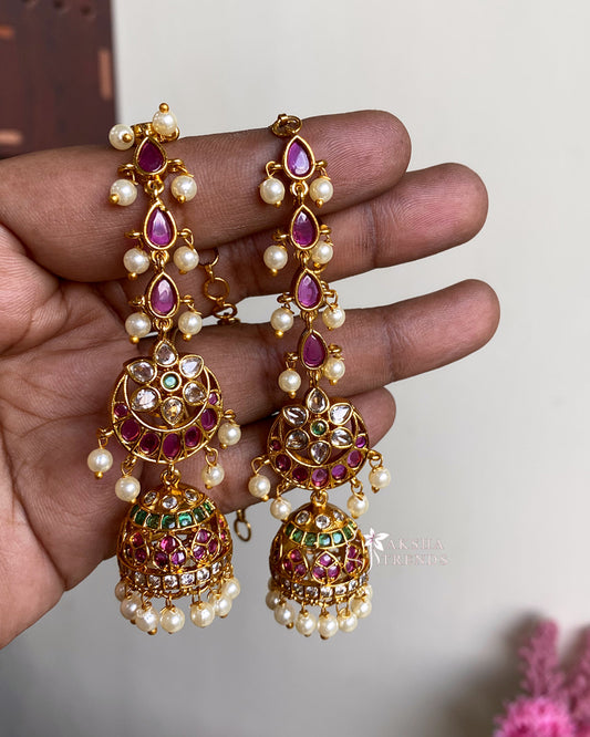 Premium kemp Jhumka with earchains Aksha Trends