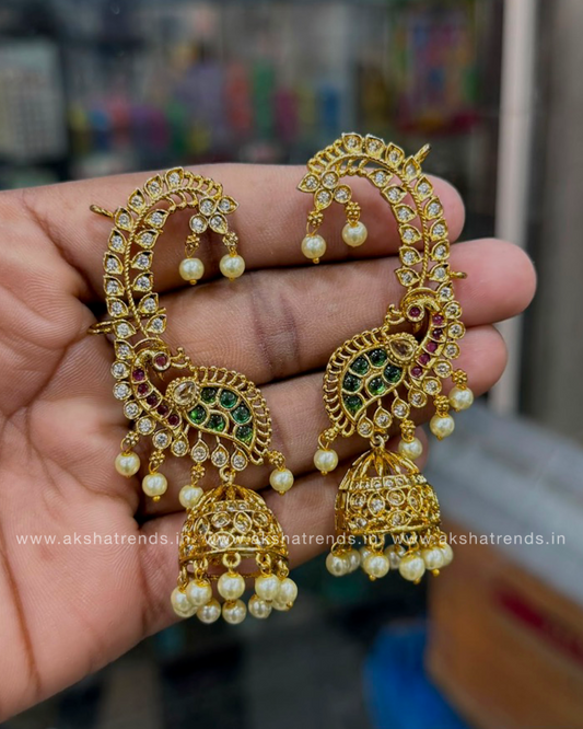 Premium Earcuff Jhumka -peacock kemp Aksha Trends