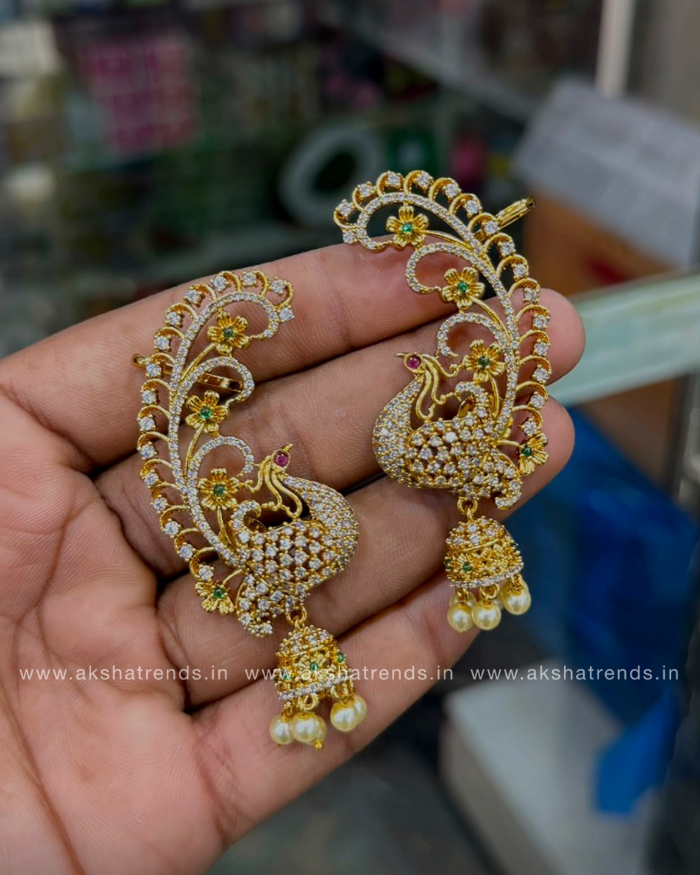 Premium Earcuff Jhumka -peacock diamond Aksha Trends 