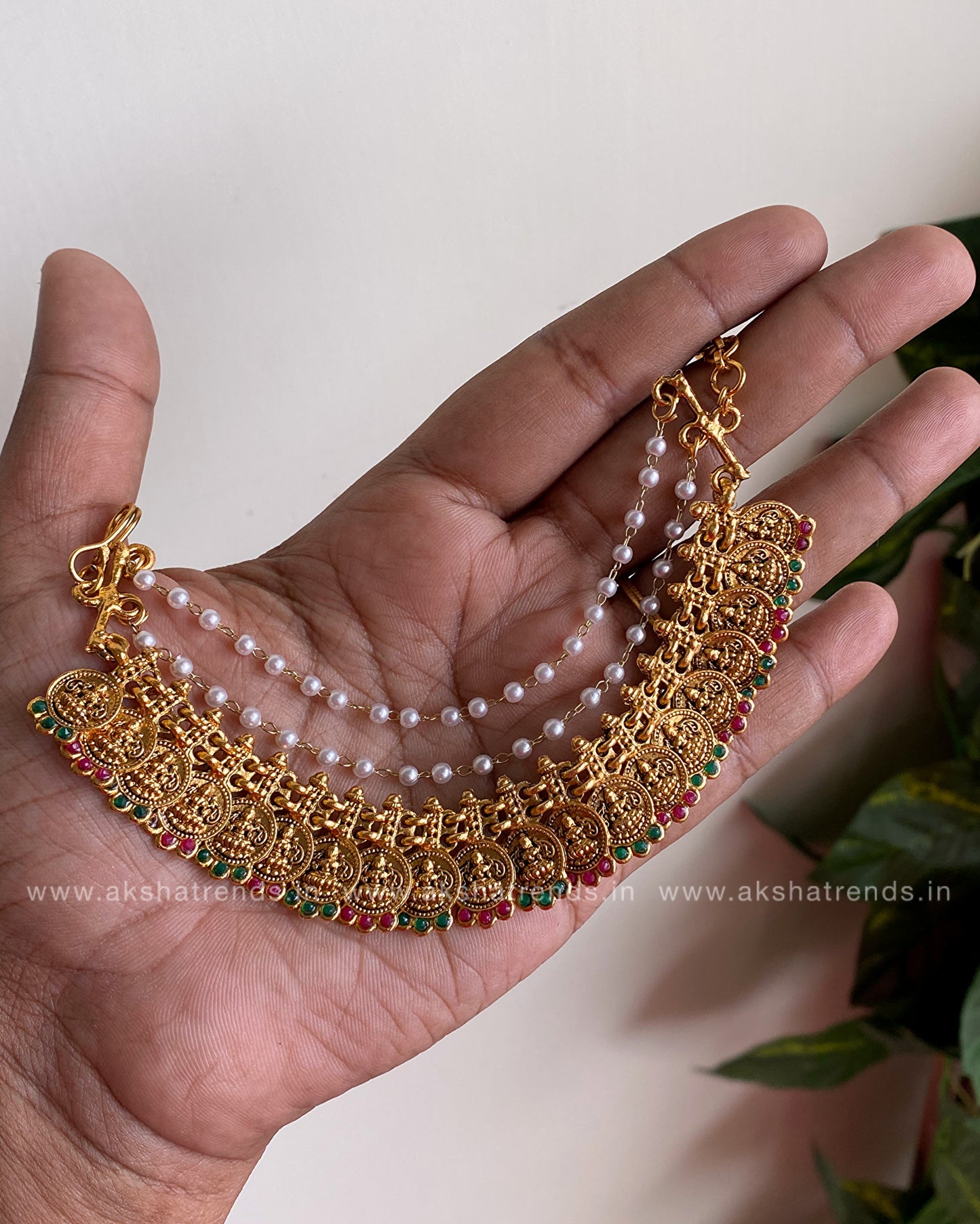 Bridal earchain maati -3 layer Kasumalai stone Aksha Trends