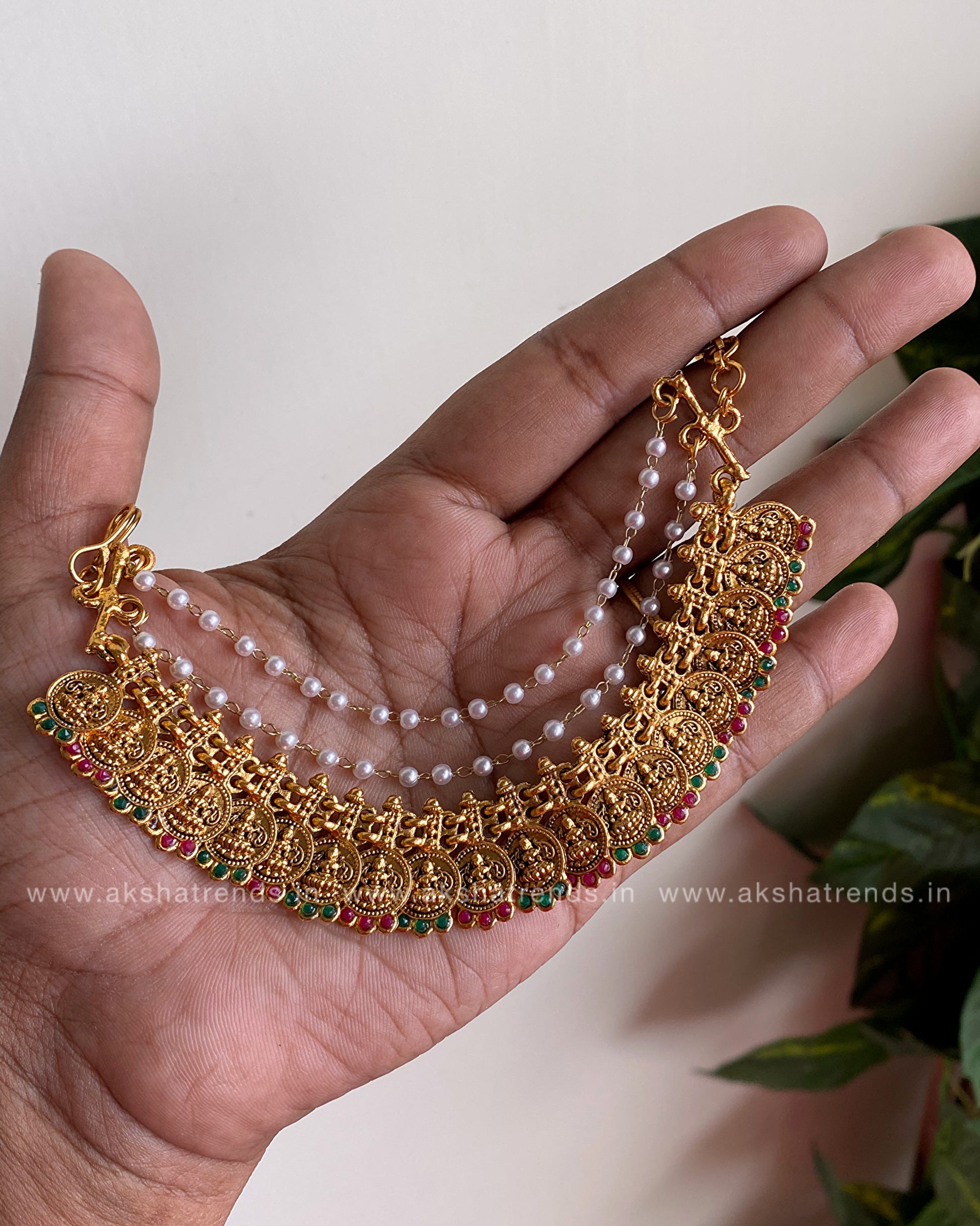 Bridal earchain maati -3 layer Kasumalai stone Aksha Trends