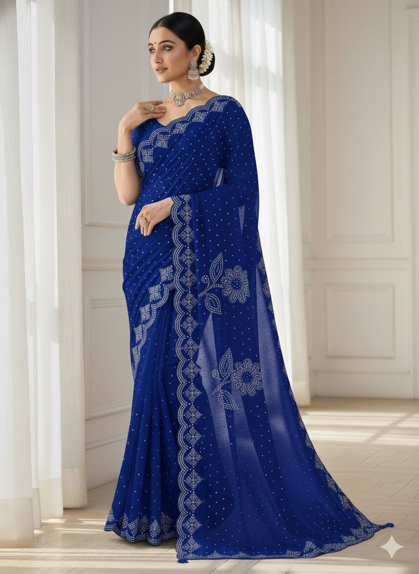 Stone work Saree -Violet Aksha Trends 