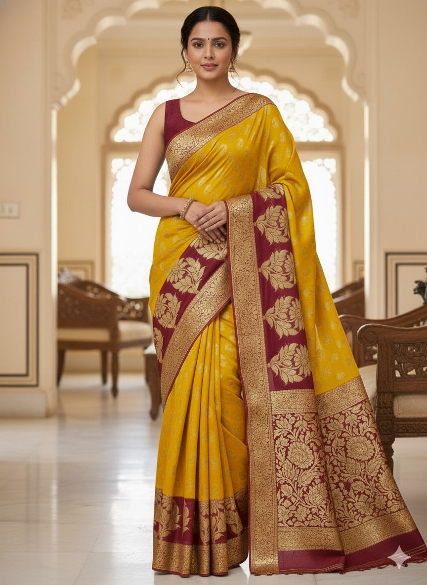 Georgette silk -Mustard Yellow Aksha Trends 
