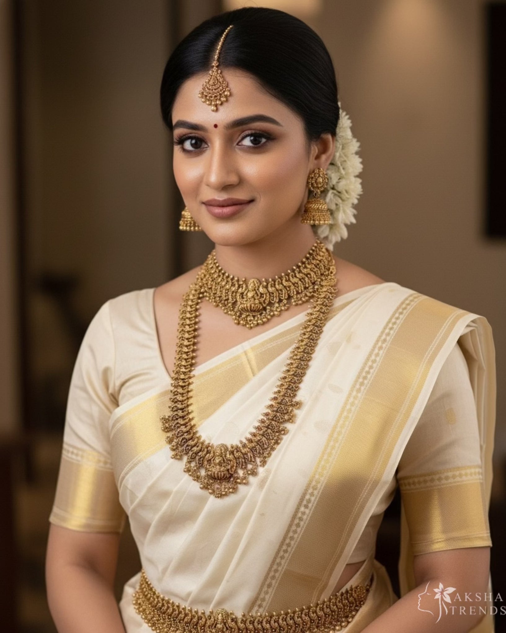 Golden lakshmi semibridal set Aksha Trends