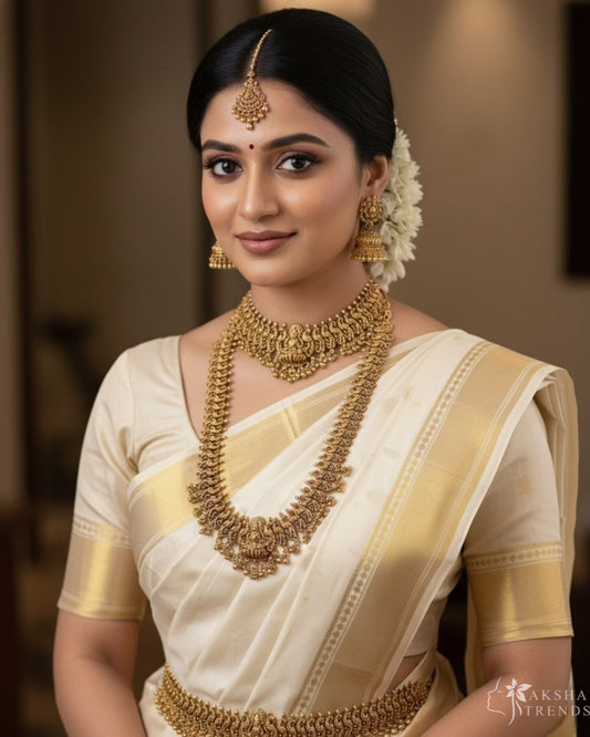 Golden lakshmi semibridal set Aksha Trends