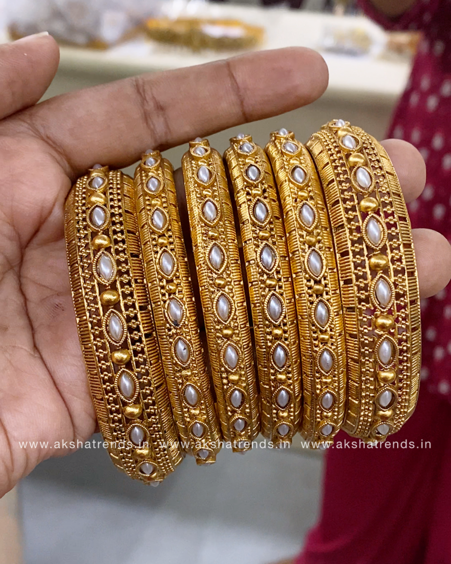 Antique pearl bangles (6pc) Aksha Trends