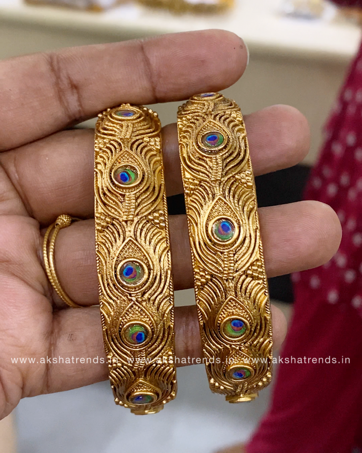 Antique peacock leaf bangles (2pc) Aksha Trends