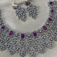 Silver floral diamond necklace -Pink Aksha Trends