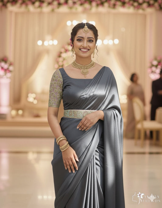Satin Silk -Grey Aksha Trends
