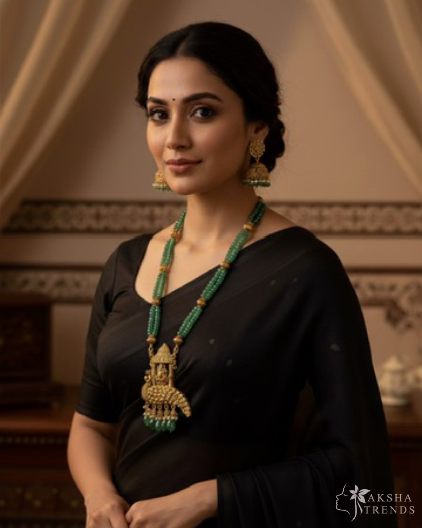 Lakshmi pendant -mint green beads Aksha Trends