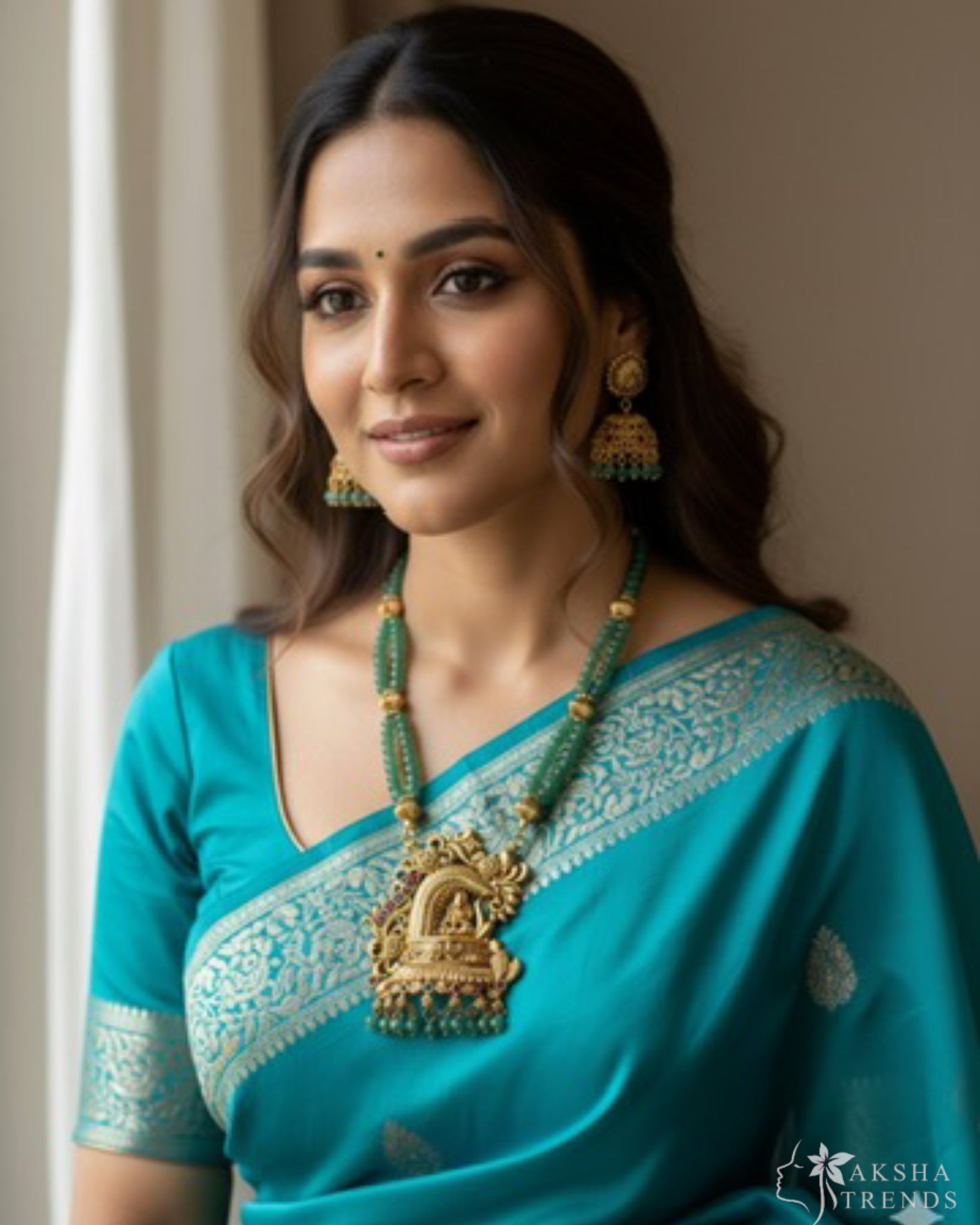 Lakshmi pendant -mint green beads – Aksha Trends