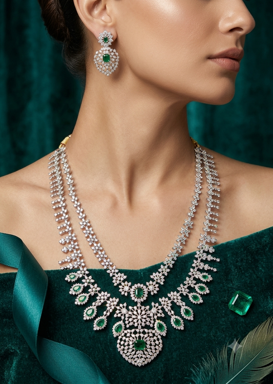 Silver diamond bridal haram -Green Aksha Trends