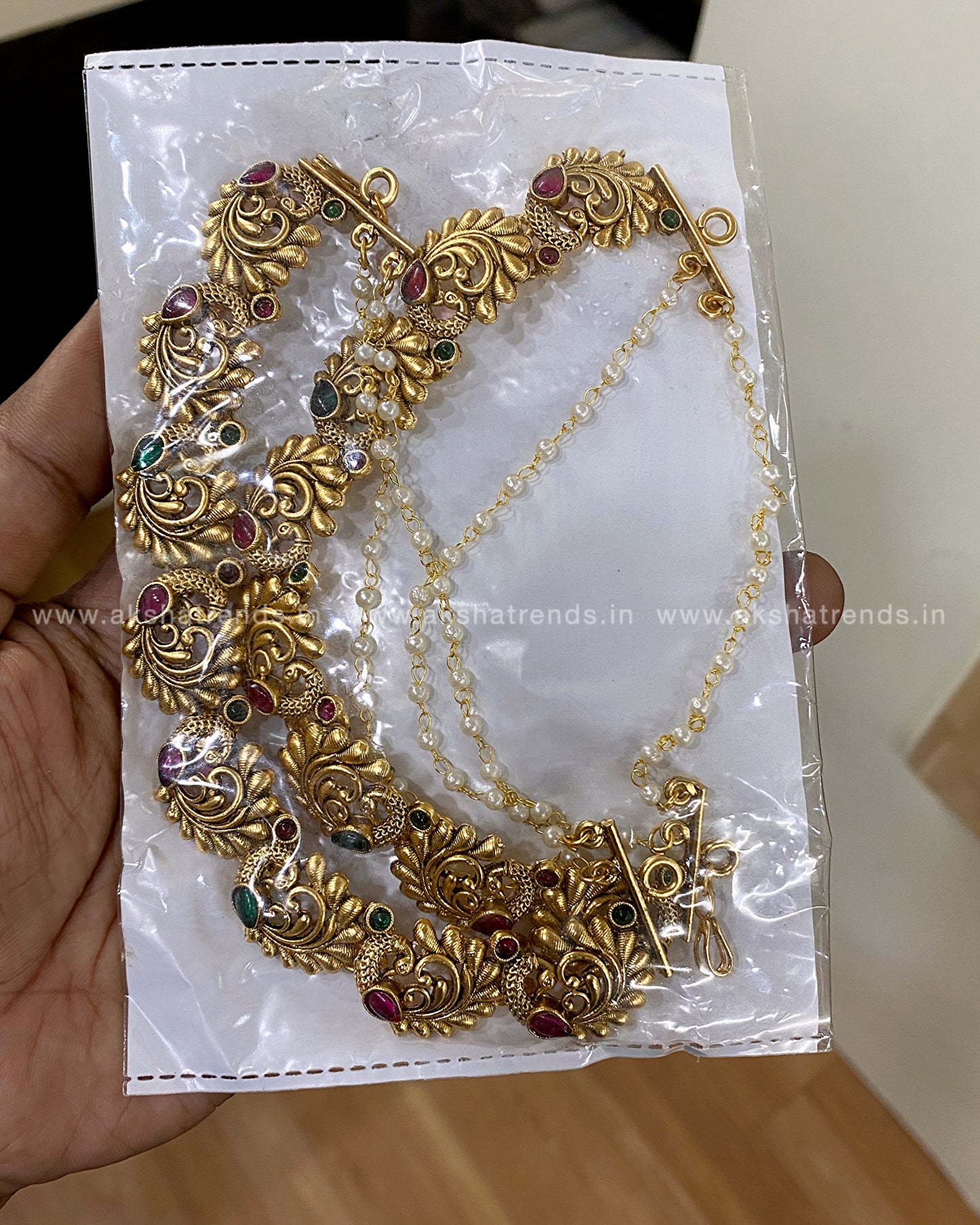 Bridal earchain maati -3 layer peacock Aksha Trends
