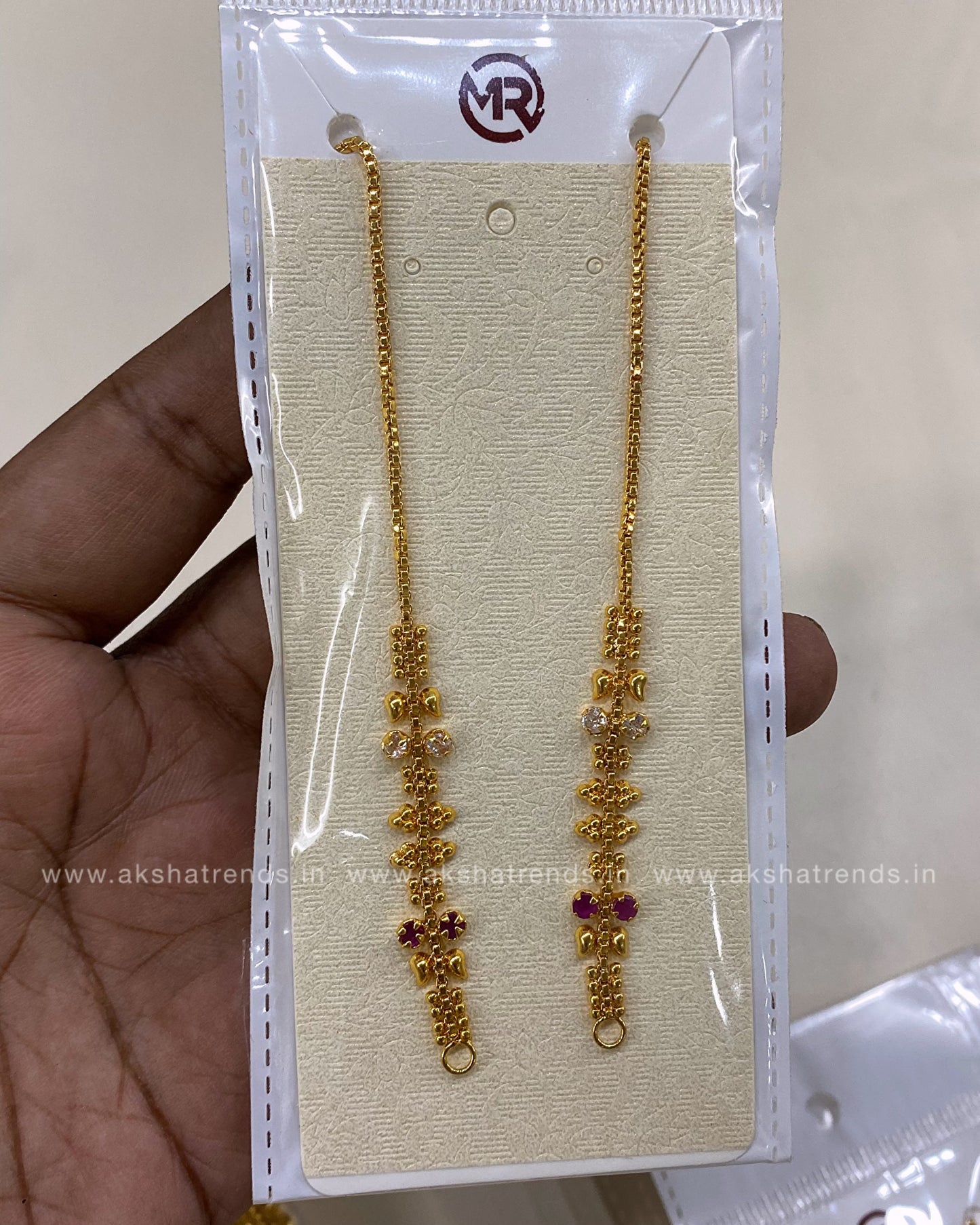 Micro gold stone chain earchain Aksha Trends