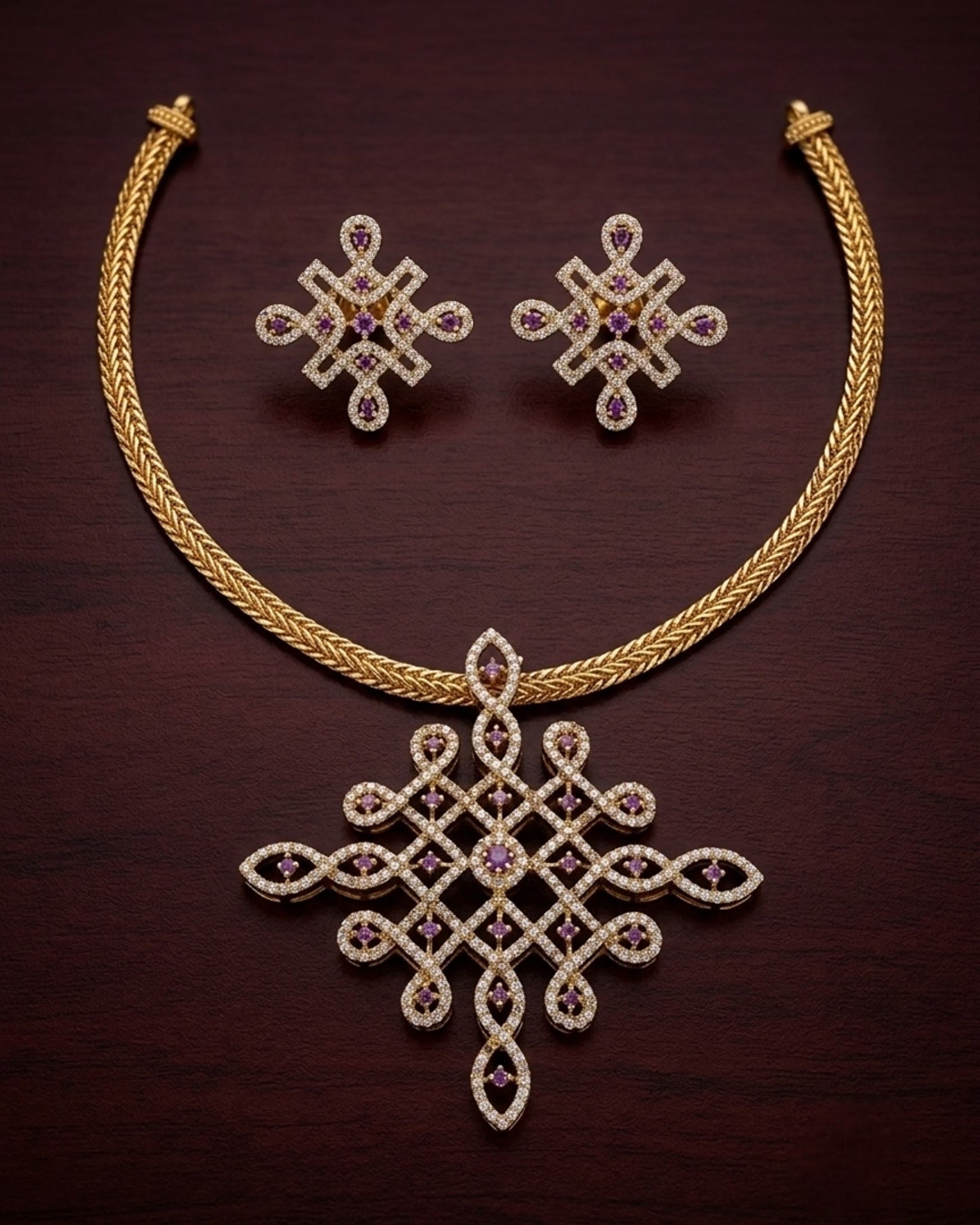 Kolam Diamond Necklace -purple Aksha Trends