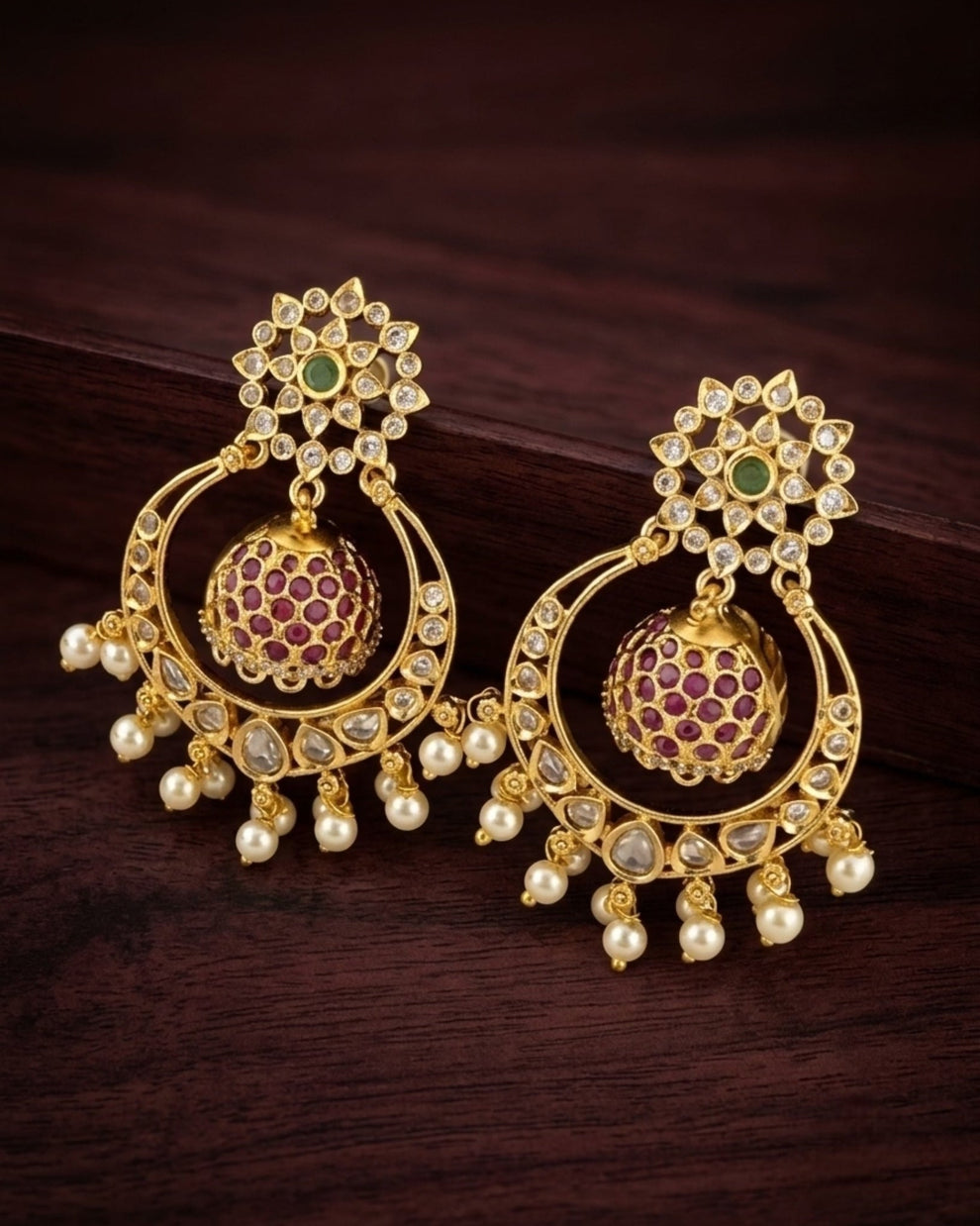 Floral diamond Chandbali jhumka Aksha Trends 