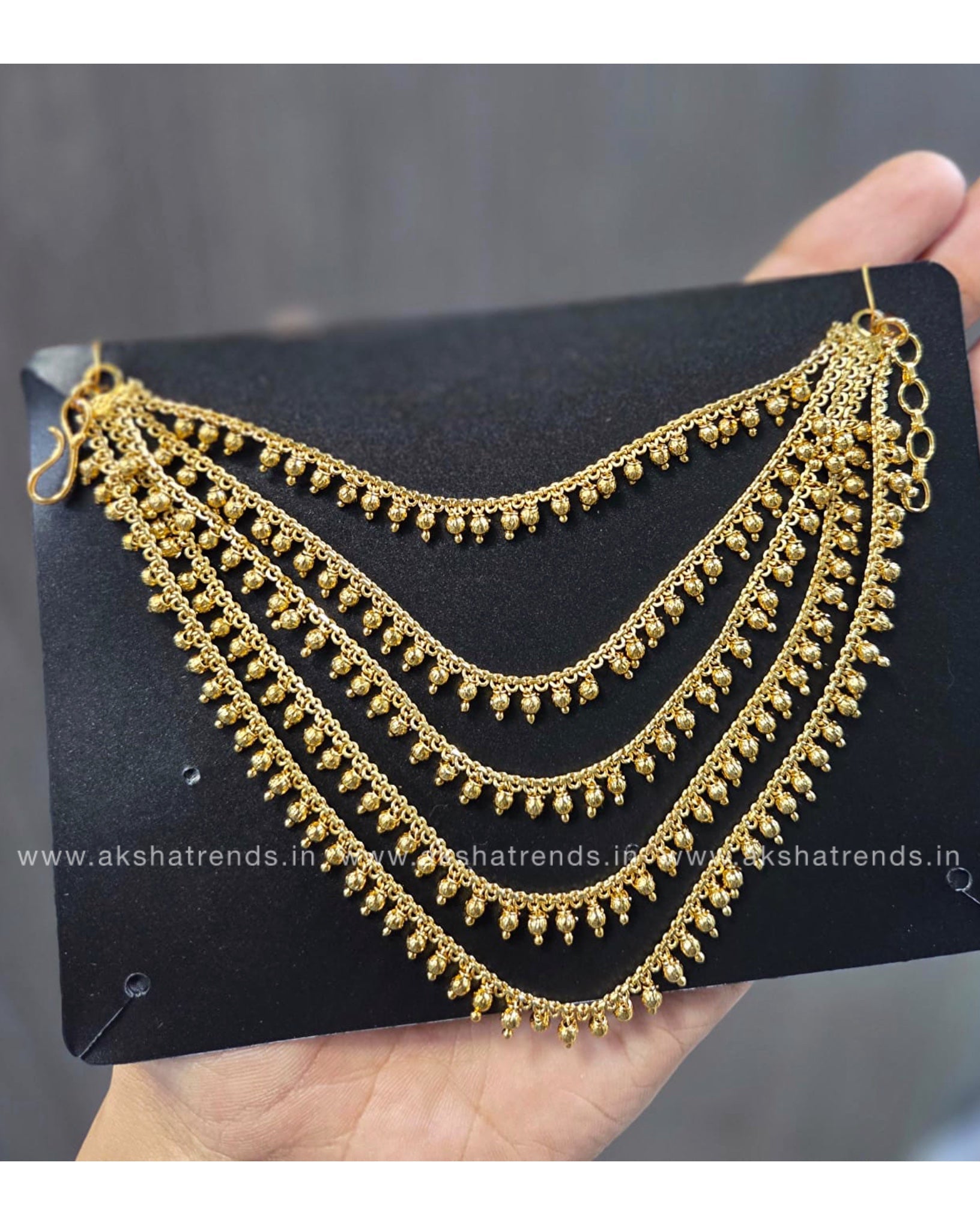 Bridal earchain maati -5 layer Gold Aksha Trends