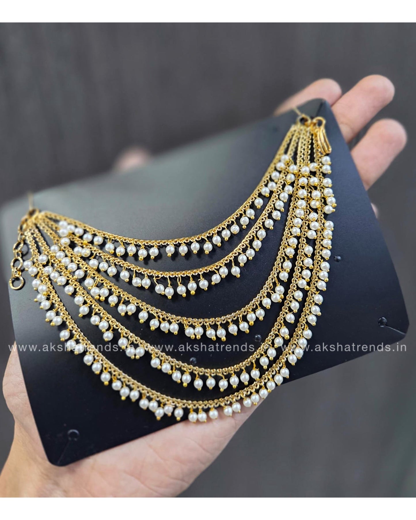 Bridal earchain maati -5 layer Pearls Aksha Trends