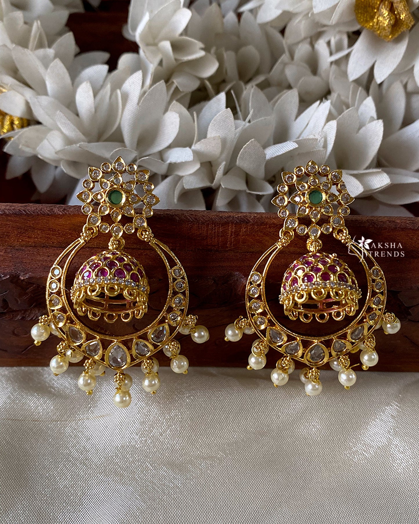 Floral diamond Chandbali jhumka Aksha Trends