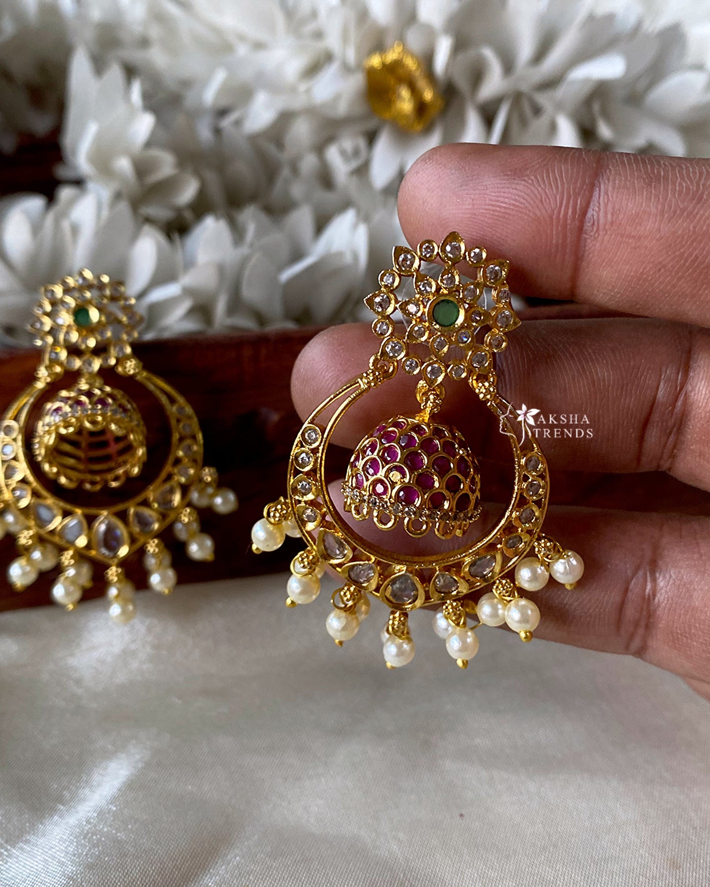 Floral diamond Chandbali jhumka Aksha Trends