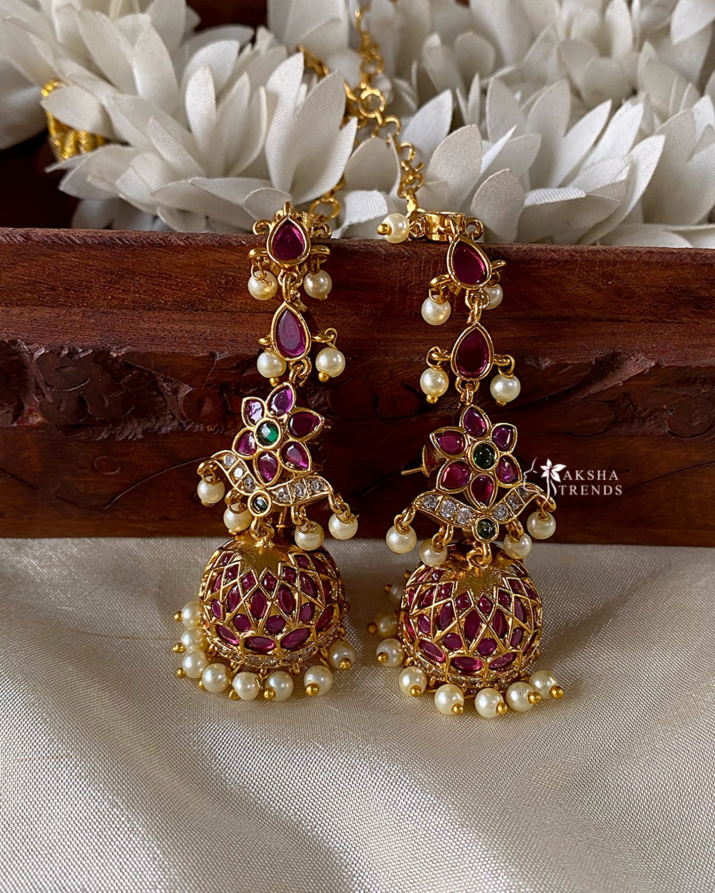 Premium kemp Jhumka with earchains Aksha Trends