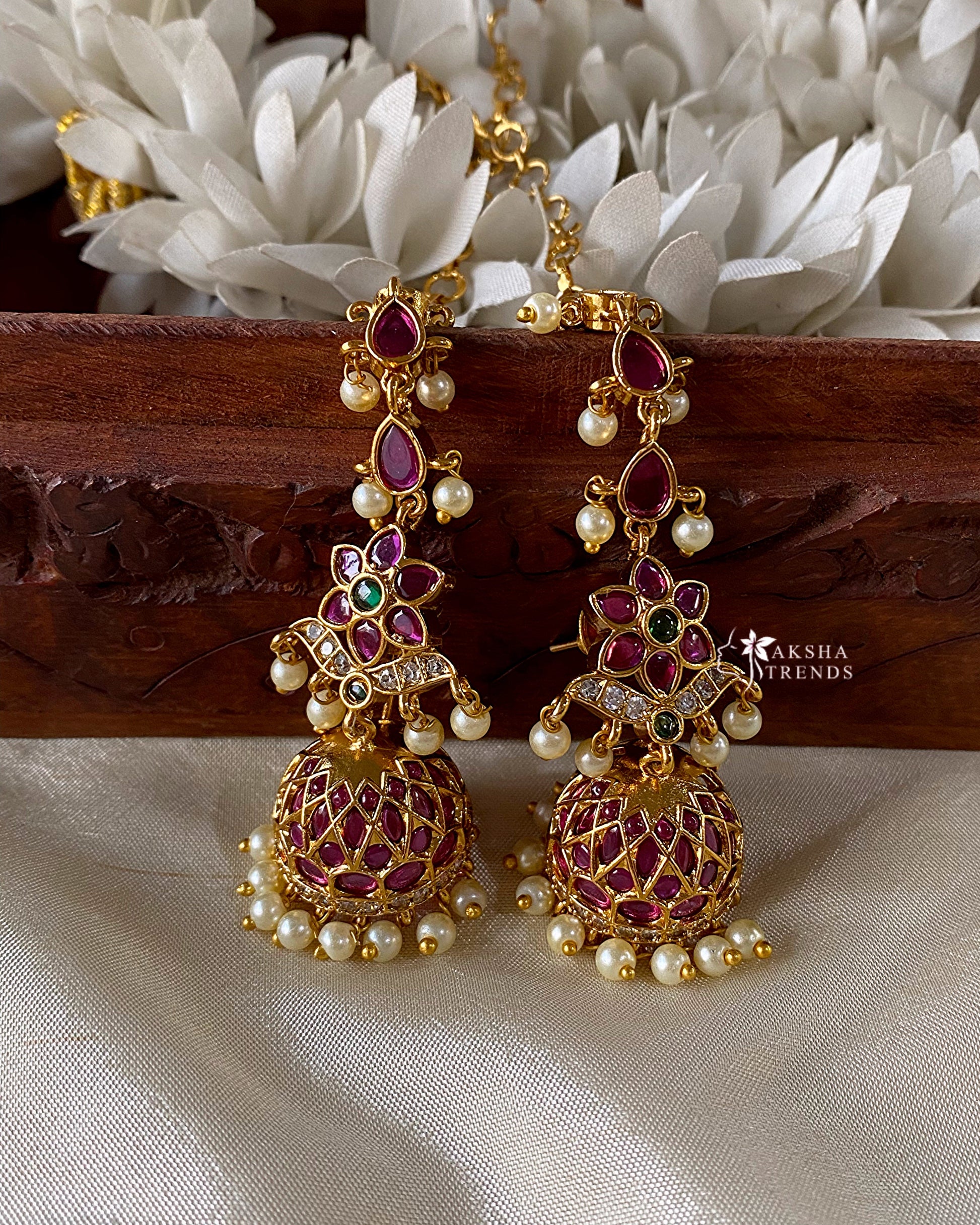 Premium kemp Jhumka with earchains Aksha Trends