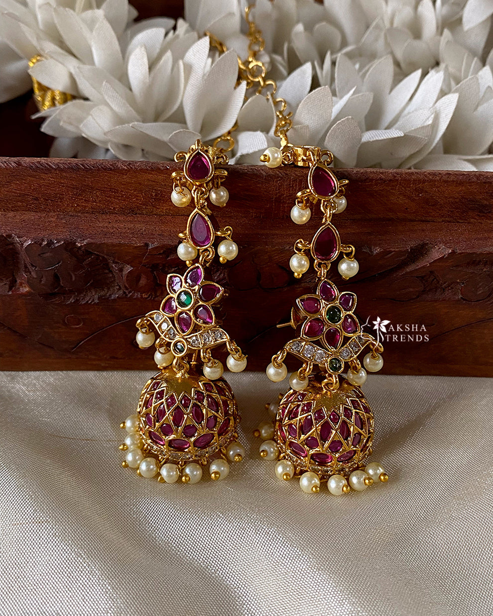 Premium kemp Jhumka with earchains Aksha Trends 