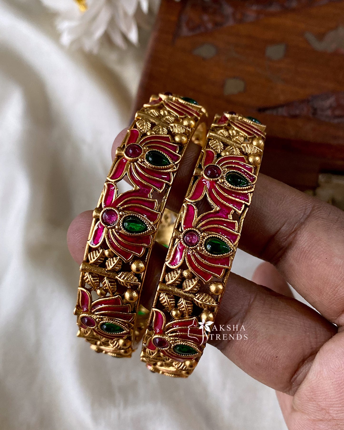 Antique lotus bangles (2pc) Aksha Trends