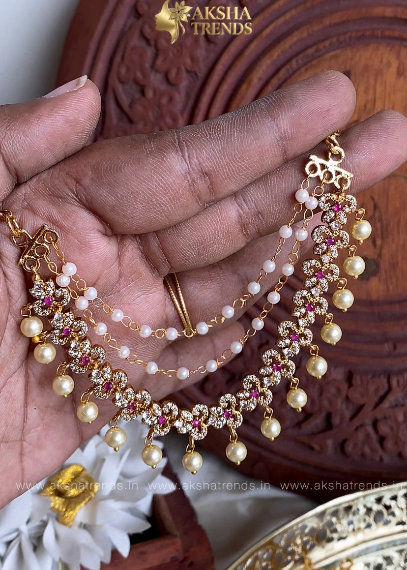 Premium floral diamond earchain -3 layer Aksha Trends