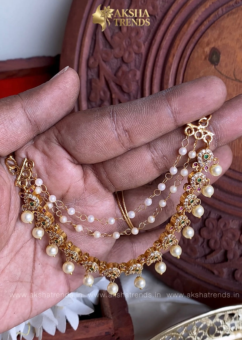 Premium diamond earchain -3 layer Aksha Trends 
