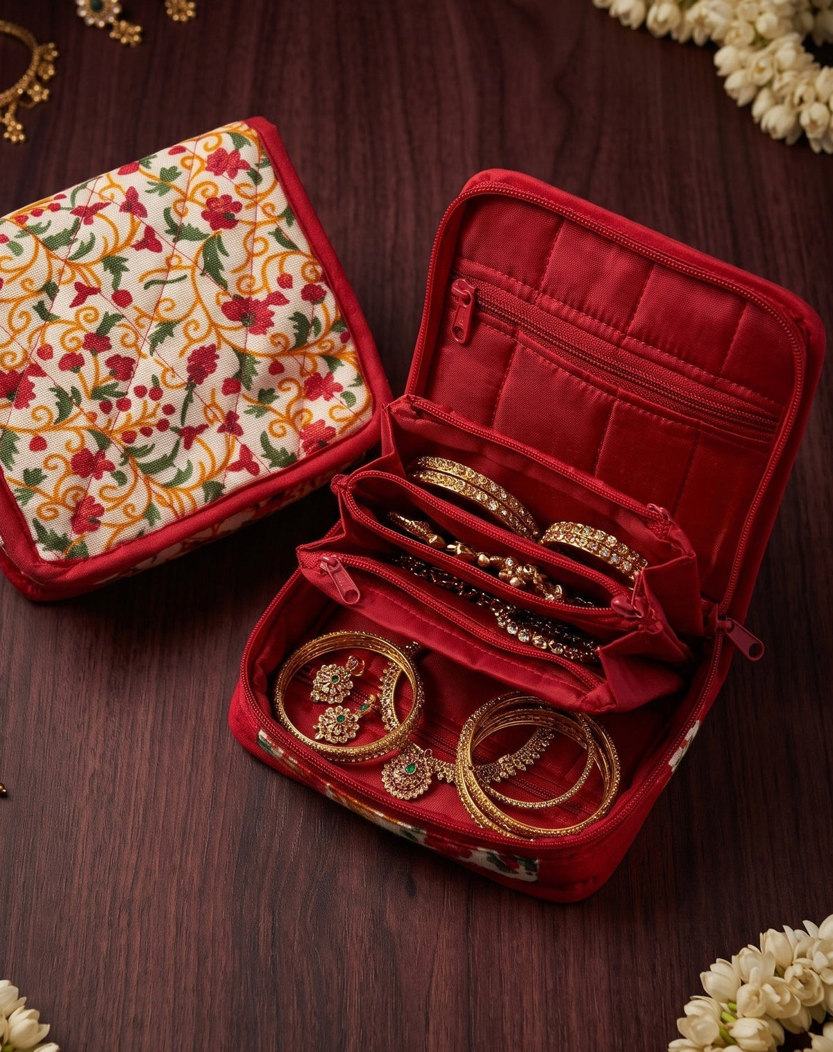 Jewellery Travel Bag -Red floral Aksha Trends