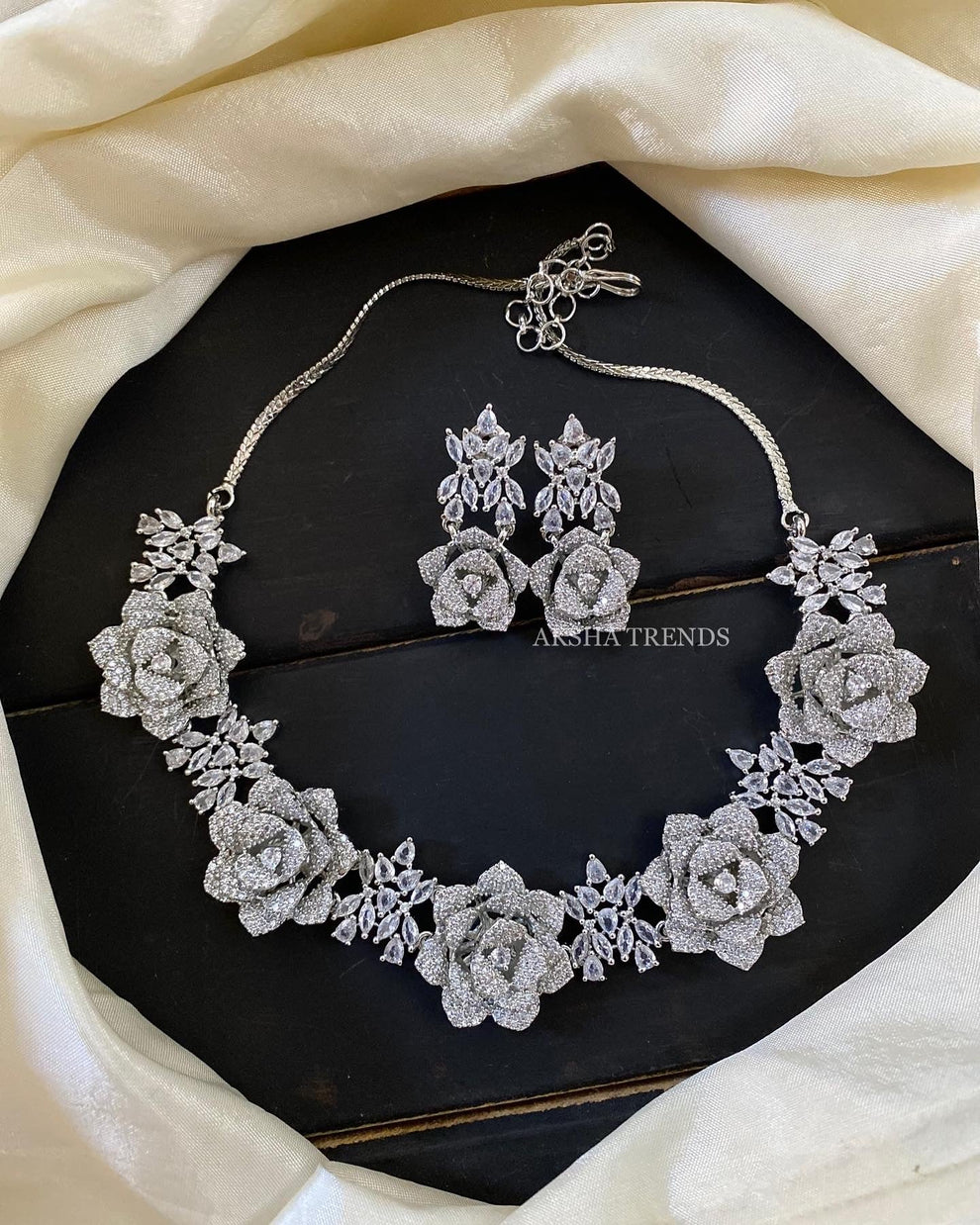 Silver flower diamond necklace Aksha Trends 